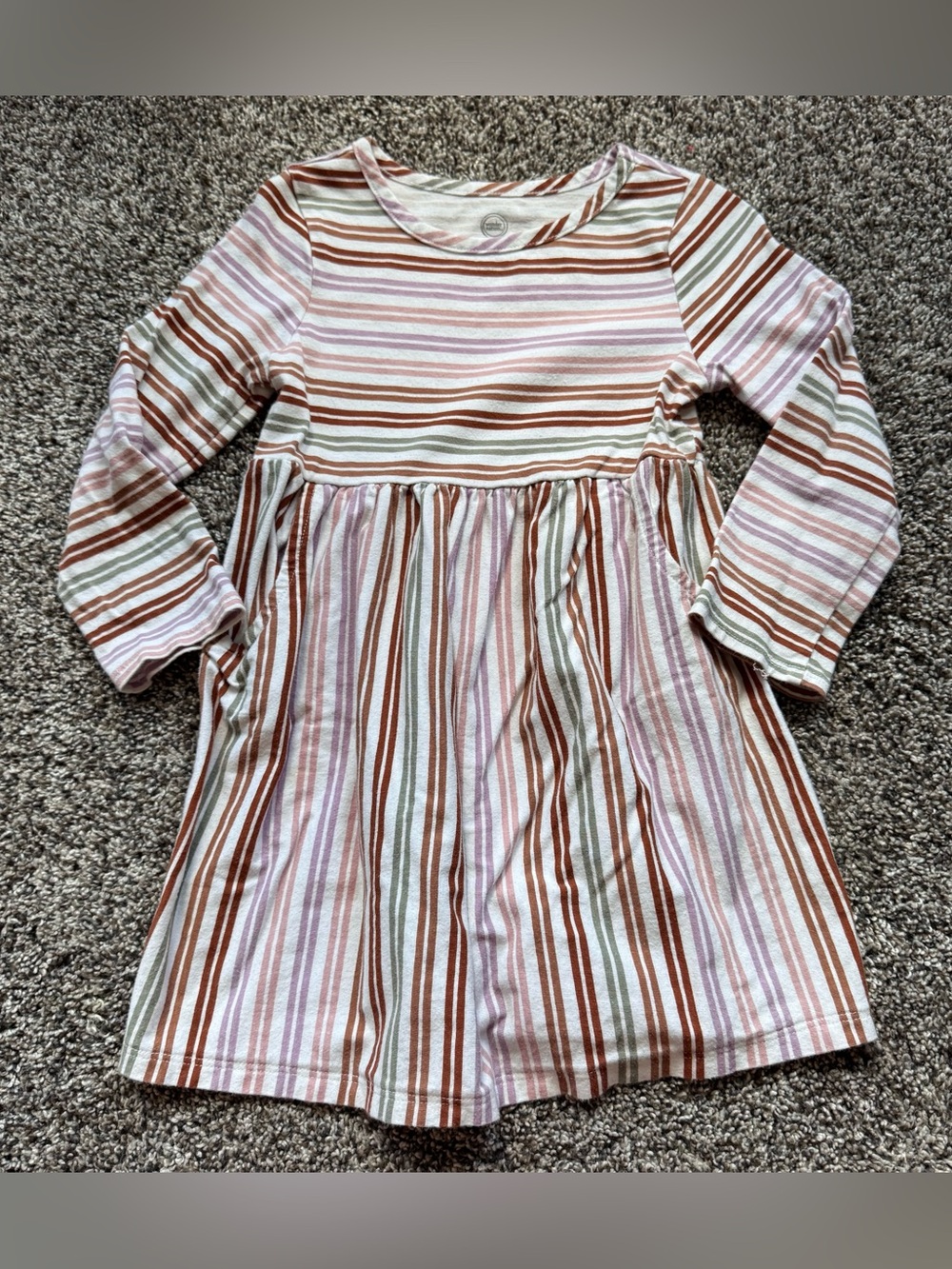Pink, Brown & White Striped Long-Sleeve Dress